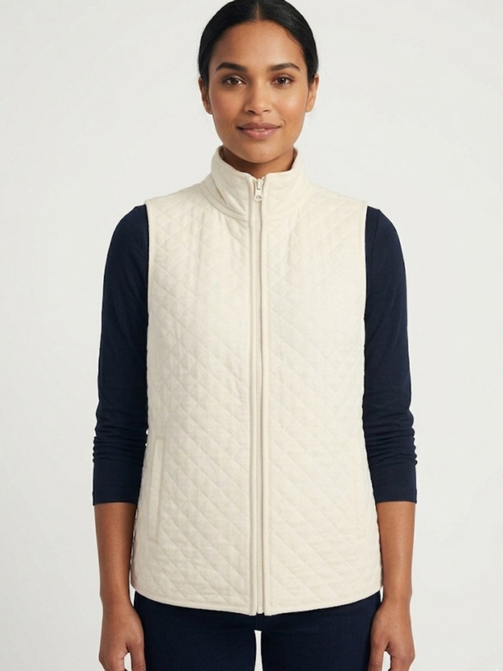 47 Lands’ End Quilted Vest – Size Small | NWT | Cream/White Lightweight Layer |